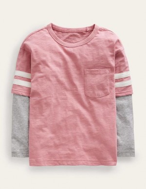 Pink Kids' Boden Stripe Mock Sleeve T-Shirt | 30854QVJG