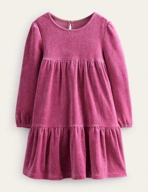 Pink Kids' Boden Tiered Velour Dress | 23461FXKD