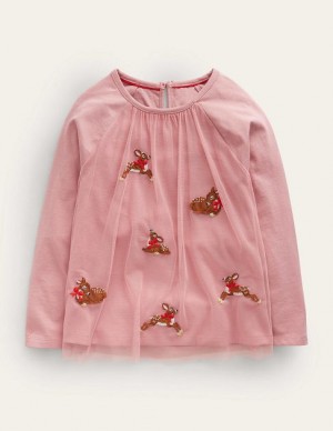 Pink Kids' Boden Tulle Applique T-Shirt | 24076MLCX