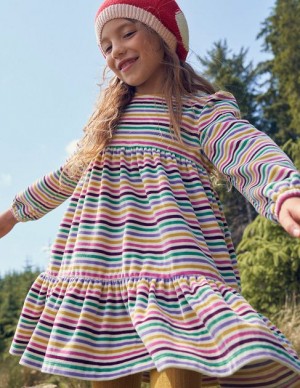 Pink Multicolor Kids' Boden Tiered Velour Dress | 68735ENOM