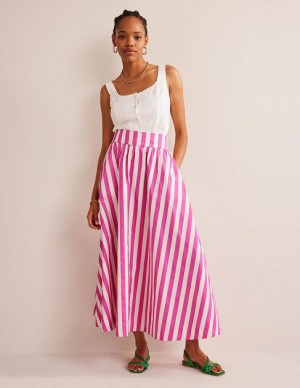 Pink Stripes Women's Boden Full Printed Skirts | 95041UQYW