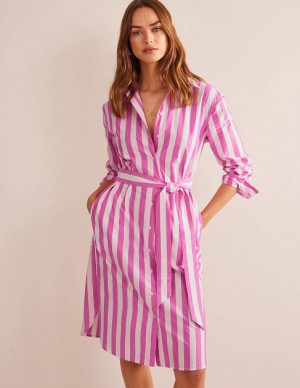 Pink White Women's Boden Relaxed Cotton Shirt Dress | 31465AMCP