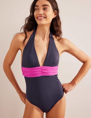 Pink Women's Boden Bow Detail Halter Swimsuits | 40165TUFM