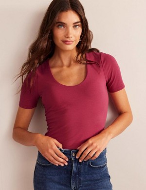 Pink Women's Boden Double Layer Short Sleeve Tops | 64813YAJZ