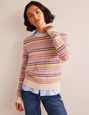 Pink Women's Boden Edie Fair Isle Sweaters | 24037ZSRN