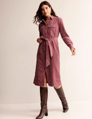 Pink Women's Boden Eloise Cord Shirt Dress | 29047KGRU