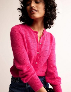 Pink Women's Boden Fluffy Textured Cardigan | 79281JSXV