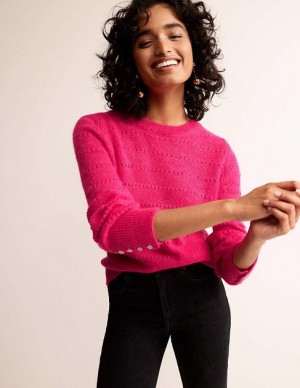 Pink Women's Boden Fluffy Textured Sweaters | 40692OPGC