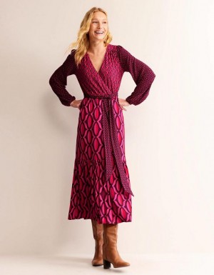 Pink Women's Boden Jersey Maxi Wrap Dress | 03912WZOP