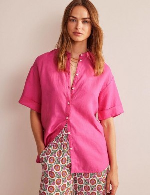 Pink Women's Boden Kimono Sleeve Linen Shirts | 87561WSVP