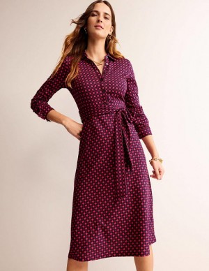 Pink Women's Boden Laura Jersey Shirt Dress | 60178TKAN