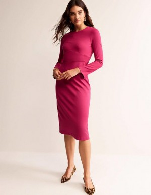 Pink Women's Boden Nadia Jersey Midi Dress | 01854QVDK