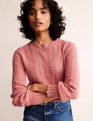 Pink Women's Boden Pointelle Stitch Sweaters | 73154FBUZ