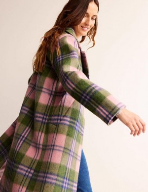 Pink Women's Boden Relaxed-fit Wool Checked Coats | 79826NSLM