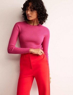 Pink Women's Boden Ribbed Cotton Jumpers | 10685CWBS