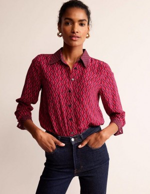 Pink Women's Boden Sienna Silk Shirts | 67054JNMH