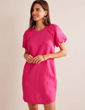 Pink Women's Boden Sleeve Detail Linen Mini Dress | 30475BAUE