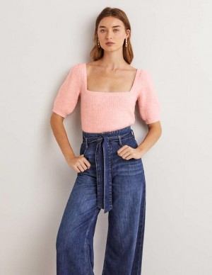 Pink Women's Boden Square Neck Fluffy Jumpers | 14506MXNA