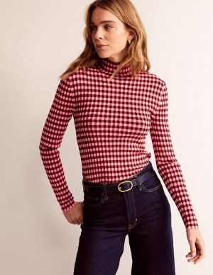 Pink / Black Women's Boden Fitted Check Jumpers | 26104TKRE