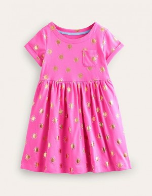 Pink / Gold Kids' Boden Fun Jersey Dress | 40639EHAW