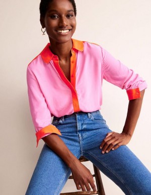 Pink / Red Women's Boden Colour Block Shirts | 48915YOTS