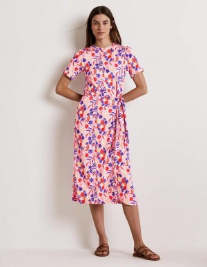 Pink / Red / Blue Women's Boden Amanda Jersey Midi Dress | 32178KGBQ