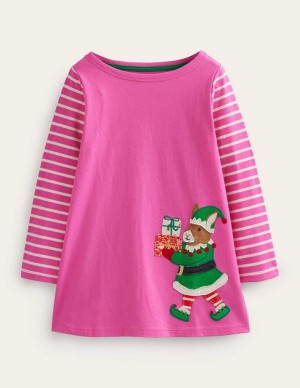 Pink / White Kids' Boden Fun Applique Tunic Sweatshirts | 68517RQAB