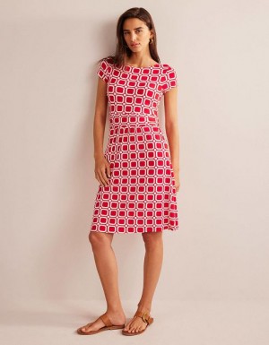 Pink / white Women's Boden Amelie Jersey Dress | 91853UTJZ