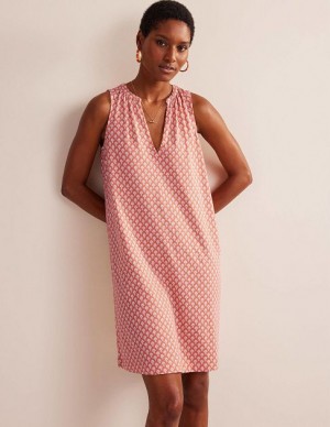 Pink / white Women's Boden Notch-neck Jersey Dress | 78240CMBL