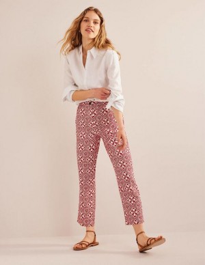 Pink / white Women's Boden Pull-on Linen Pants | 26835TGPZ