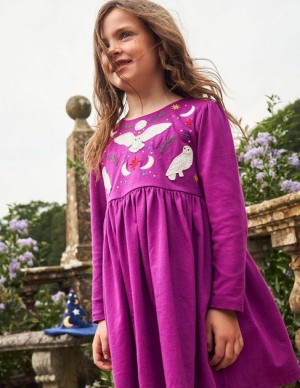 Purple Kids' Boden Appliqué Jersey Dress | 38069DFVE