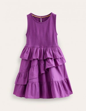 Purple Kids' Boden Ruffled Cotton Dress | 31296FTHW