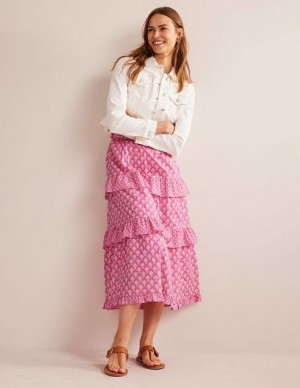 Purple Women's Boden Tiered Cotton Skirts | 86409RDIQ