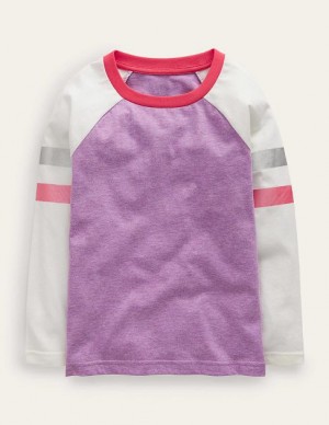 Purple / Beige Kids' Boden Colourblock Raglan T-Shirt | 38245XACH