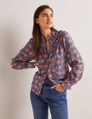 Purple / Multicolor Women's Boden Frilled High Neck Shirts | 73840NTYM