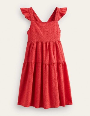 Red Kids' Boden All Over Broderie Dress | 75481CYGZ