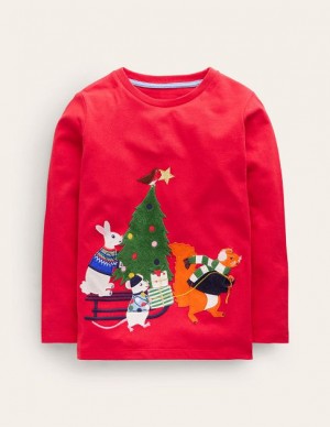 Red Kids' Boden Animal Appliqué T-Shirt | 83091YNVE