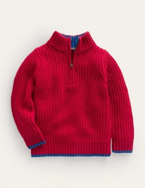 Red Kids' Boden Chunky Half Zip Sweaters | 34057RIVP