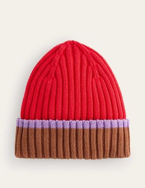 Red Kids' Boden Colour Block Beanie | 53461ICOP