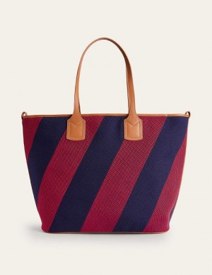 Red Navy Stripes Women's Boden Trapeze Tote Bags | 97685GLHT