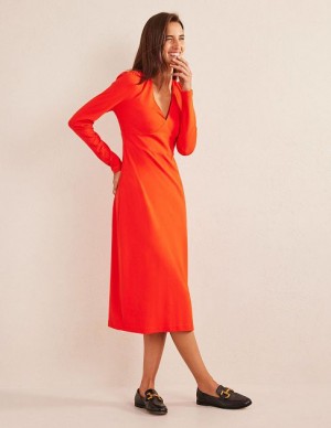 Red Women's Boden Column Jersey Midi Dress | 48136UARL