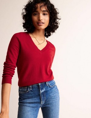 Red Women's Boden Eva Cashmere V-neck Sweaters | 17053IRLK