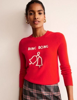 Red Women's Boden Festive Embroidered Sweaters | 72491PDVY