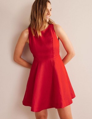 Red Women's Boden Fit-and-flare Linen Mini Dress | 85914TWDO