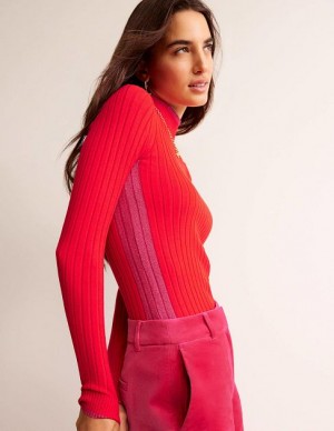 Red Women's Boden Isodora Ribbed Sweaters | 46579NSBG