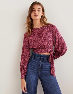 Red Women's Boden Long Sleeve Crop Tops | 52407ELNO