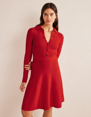 Red Women's Boden Rib Detail Mini Dress | 07625QWCP