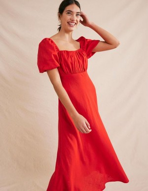 Red Women's Boden Ruched Bodice Midi Dress | 68520DFTA