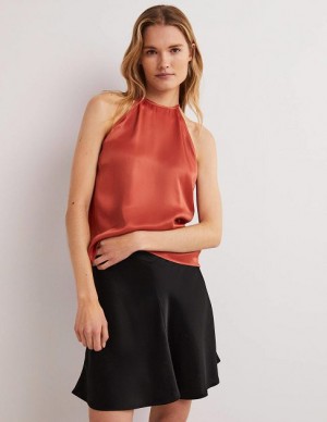 Red Women's Boden Strappy Halterneck Satin Tops | 41235NHMO