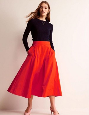 Red Women's Boden Taffeta Pull-on Skirts | 71586ZUNA